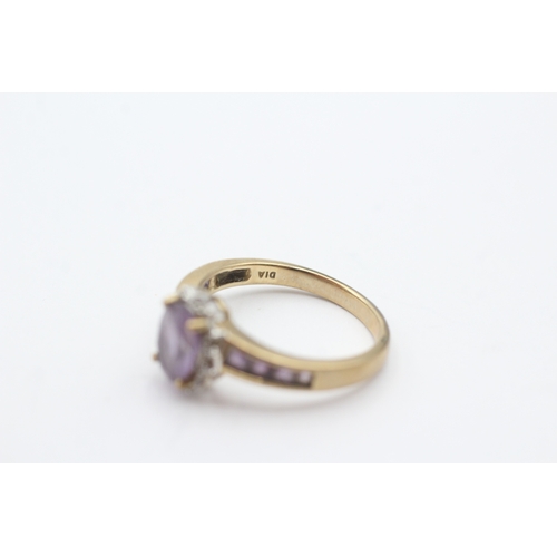 224 - 9ct gold amethyst and diamond ring (2.9g) Size O