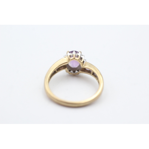 224 - 9ct gold amethyst and diamond ring (2.9g) Size O