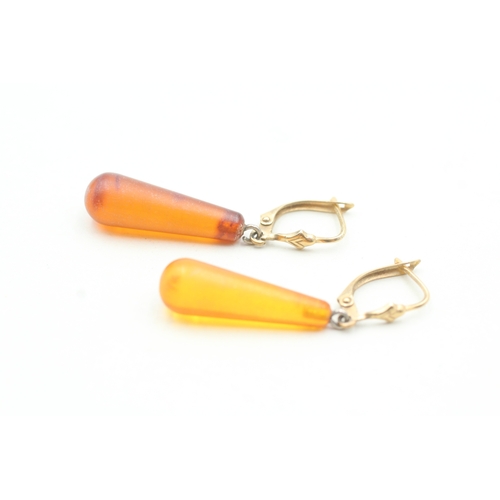 238 - 9ct gold amber drop earrings (2.6g)