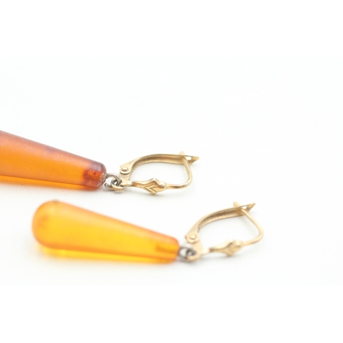 238 - 9ct gold amber drop earrings (2.6g)