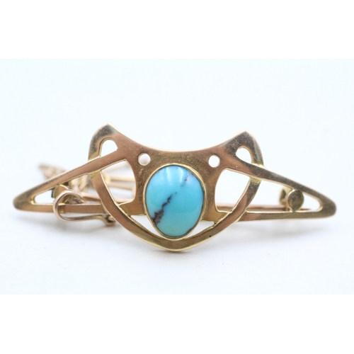 240 - 15ct gold art nouveau turquoise brooch (4.5g)