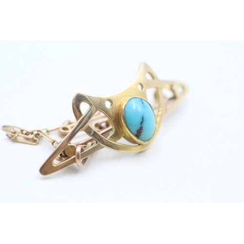 240 - 15ct gold art nouveau turquoise brooch (4.5g)