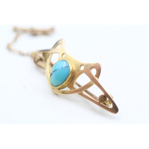 240 - 15ct gold art nouveau turquoise brooch (4.5g)