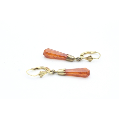 244 - 8ct gold orange gemstone drop earrings (2g)