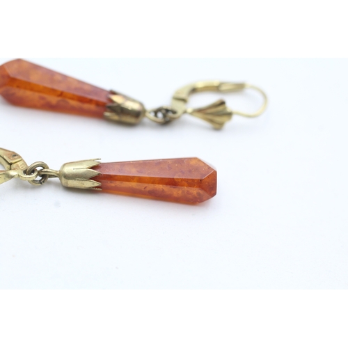 244 - 8ct gold orange gemstone drop earrings (2g)