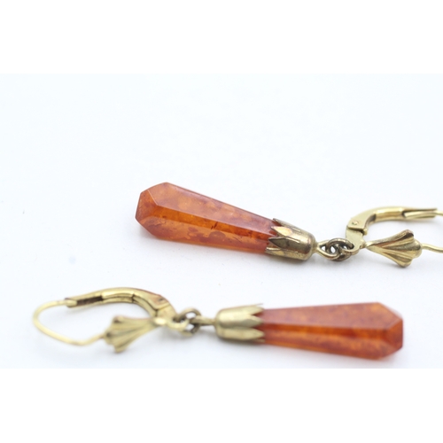 244 - 8ct gold orange gemstone drop earrings (2g)