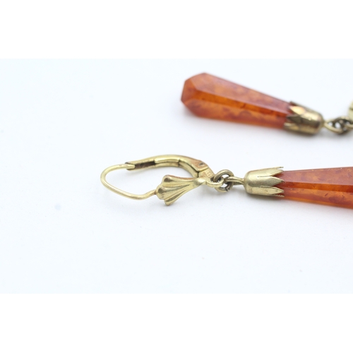 244 - 8ct gold orange gemstone drop earrings (2g)