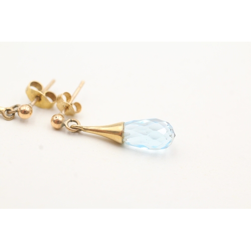 32 - 9ct gold blue gemstone drop earrings (2.5g)