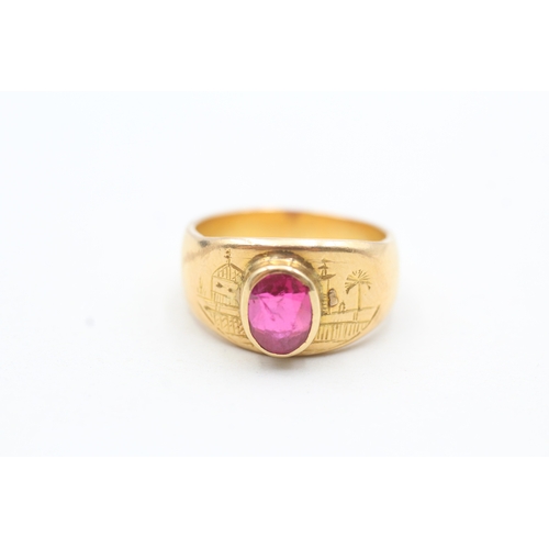 5 - 18ct gold synthetic ruby dress ring (8.4g) Size L 1/2