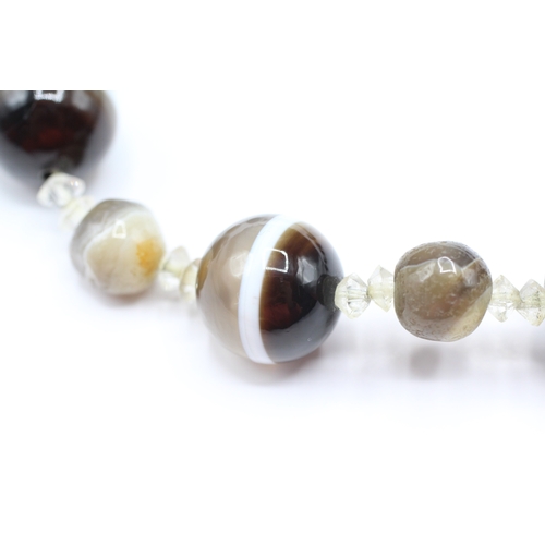 6 - 15ct gold clasped bullseye agate necklace (100.6g)