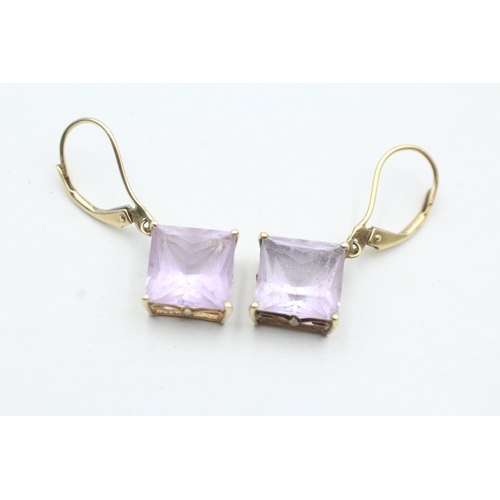 73 - 9ct gold purple gemstone drop earrings (3.8g)