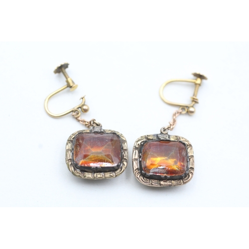 75 - 9ct gold antique orange paste drop earrings (5.6g)