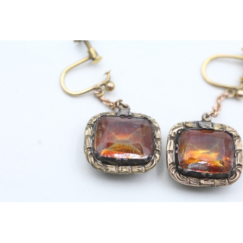 75 - 9ct gold antique orange paste drop earrings (5.6g)