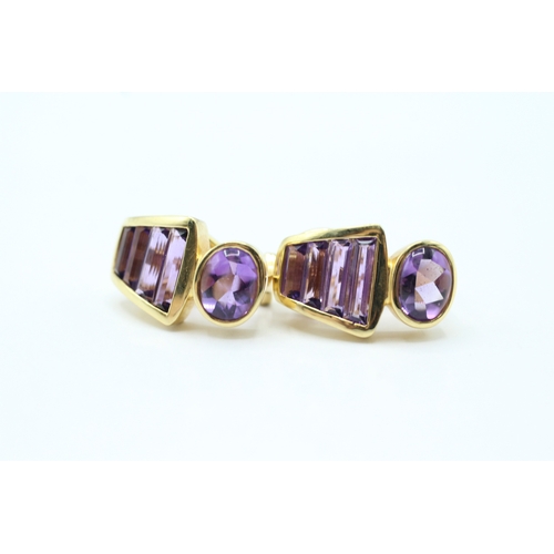 9 - 18ct gold amethyst set earrings (11g)