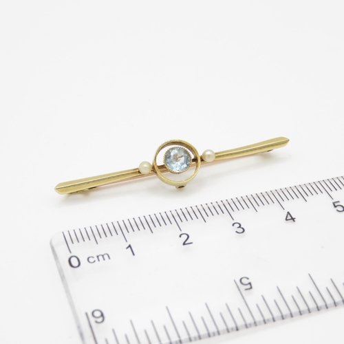 15ct gold antique aquamarine & seed pearl bar brooch (2.4g) Size