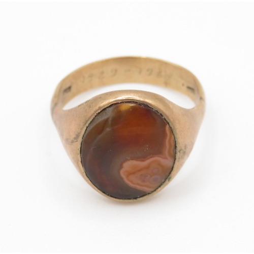 64 - 9ct gold vintage agate signet ring (6.4g) Size U