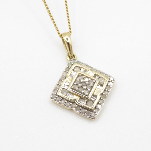 65 - 9ct gold and diamond square pendant on chain (3.2g) Size