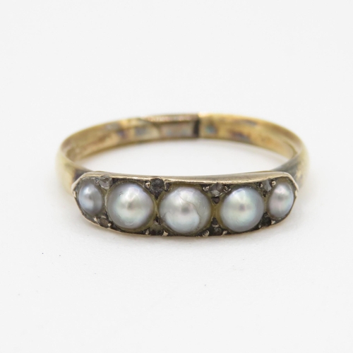 75 - 14ct gold antique pearl & diamond dress ring (3.2g) - as seen - band split Size O