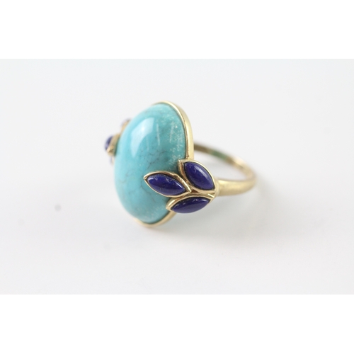 13 - 9ct gold turquoise and lapis lazuli cocktail ring (4.5g) Size L 1/2