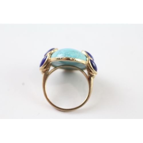 13 - 9ct gold turquoise and lapis lazuli cocktail ring (4.5g) Size L 1/2