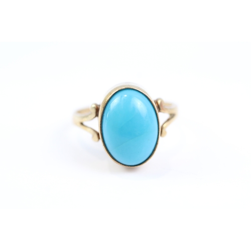 2 - 9ct gold vintage cabochon cut turquoise solitaire dress ring (4g) Size R 1/2