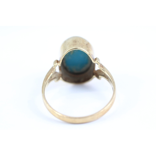 2 - 9ct gold vintage cabochon cut turquoise solitaire dress ring (4g) Size R 1/2