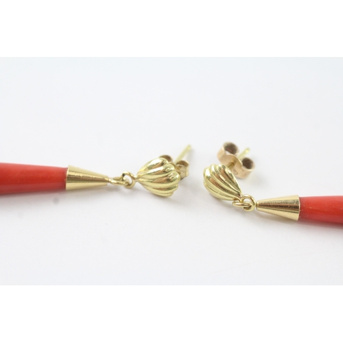 23 - 18ct gold coral drop earrings with 9ct gold backs (2.6g) Size