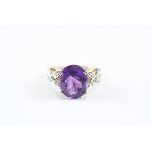 43 - 9ct gold oval cut amethyst & diamond dress ring (3g) Size N