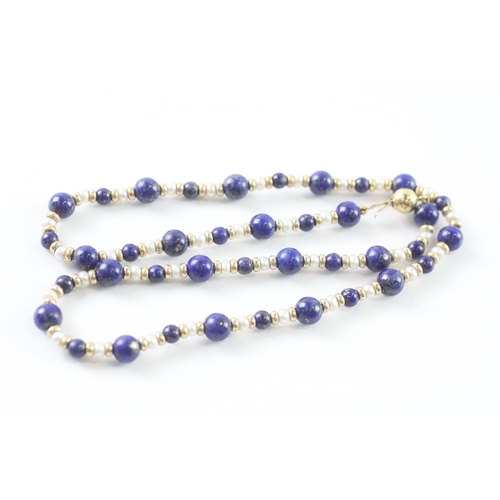 46 - 9ct gold lapis lazuli & cultured pearl necklace (11.9g) Size