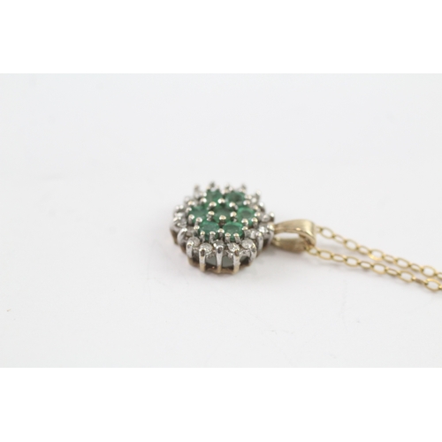 547 - 9ct gold emerald and diamond pendant on chain (1.9g) Size