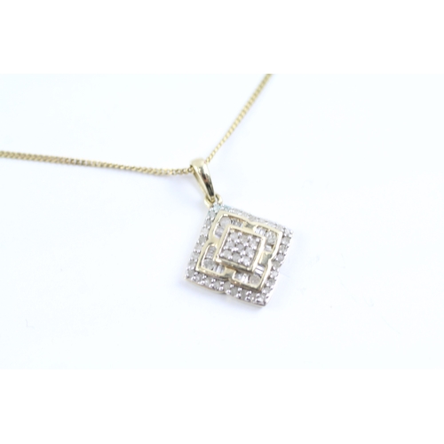 65 - 9ct gold and diamond square pendant on chain (3.2g) Size