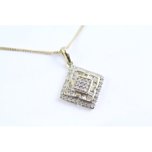 65 - 9ct gold and diamond square pendant on chain (3.2g) Size