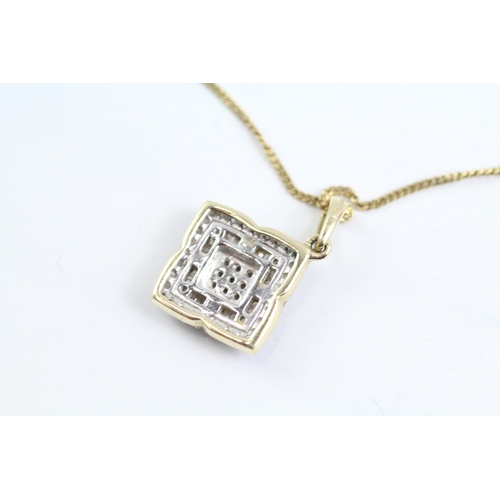 65 - 9ct gold and diamond square pendant on chain (3.2g) Size