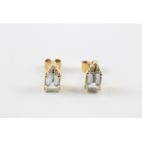 74 - 18ct gold aquamarine and diamond stud earrings (2.4g) Size