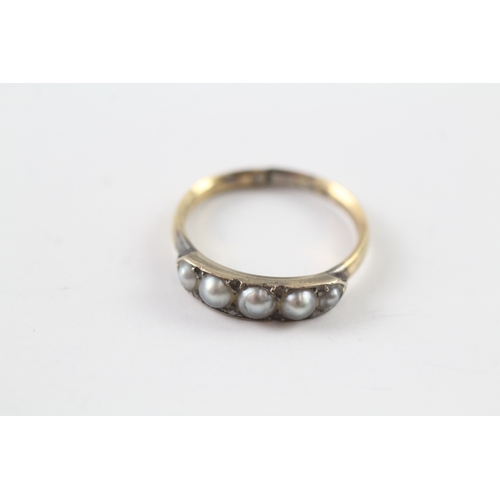 75 - 14ct gold antique pearl & diamond dress ring (3.2g) - as seen - band split Size O