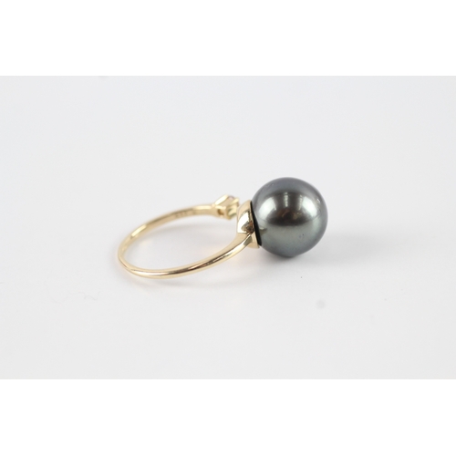 9 - 9ct gold cultured pearl and diamond open ring (4.5g) Size P