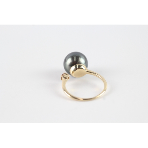 9 - 9ct gold cultured pearl and diamond open ring (4.5g) Size P