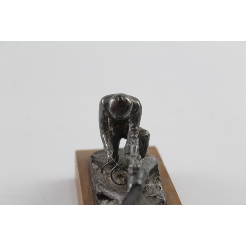 331 - Vintage Limited Edition .925 Silver 'The Poacher' Figurine On Wooden Base 73g