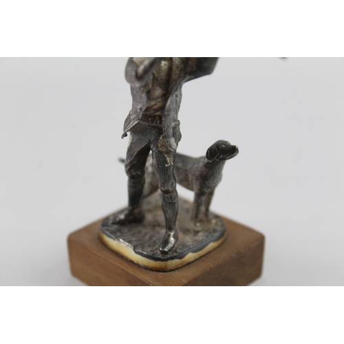 346 - Vintage Limited Edition .925 Silver 'The Shot' Figurine On Wooden Base 71g