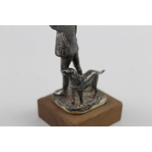 346 - Vintage Limited Edition .925 Silver 'The Shot' Figurine On Wooden Base 71g