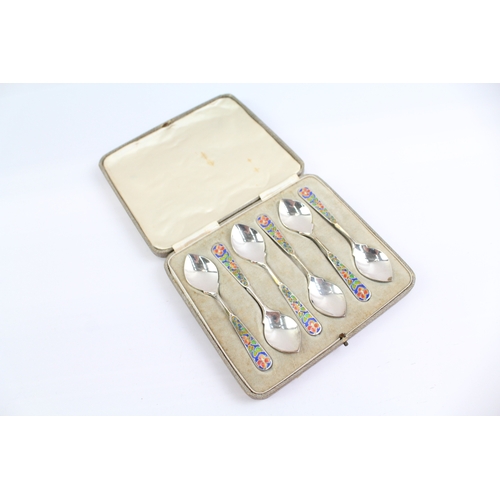 354 - ARTS & CRAFTS Style Bernard Instone .925 Sterling Silver Enamel Teaspoons 104g