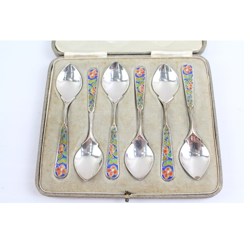 354 - ARTS & CRAFTS Style Bernard Instone .925 Sterling Silver Enamel Teaspoons 104g