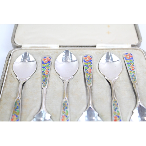 354 - ARTS & CRAFTS Style Bernard Instone .925 Sterling Silver Enamel Teaspoons 104g