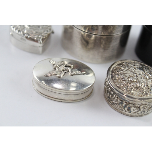 364 - 5 x Antique Vintage  .925 Sterling Silver Pill / Trinket Boxes Inc Figural 122g