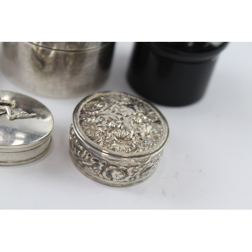 364 - 5 x Antique Vintage  .925 Sterling Silver Pill / Trinket Boxes Inc Figural 122g