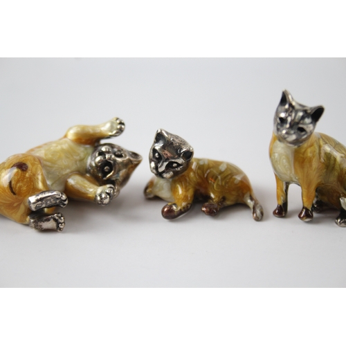 371 - 3 x Stamped .925 Sterling Silver & Enamel Novelty Cat Ornaments (45g)