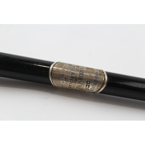 388 - Antique Edwardian 1905 London Sterling Silver Detailed Ebony Swagger Stick (76g)