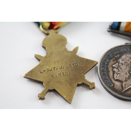 400 - WW1 1914-15 Star Medal Trio 265005 Sgt J. Upton W. Riding Regt No. 100  x 3