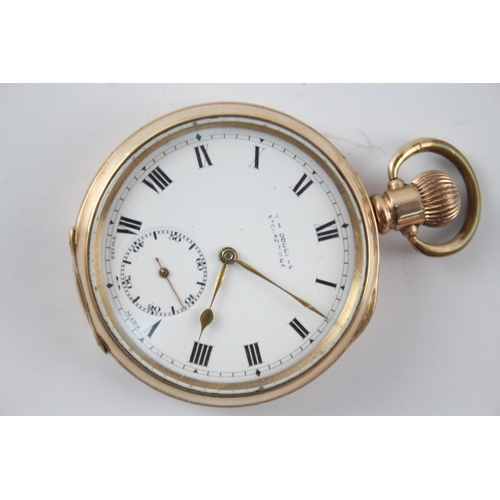 455 - Vintage Open Face Rolled Gold Pocket Watch Hand-Wind  WATCH RUNS