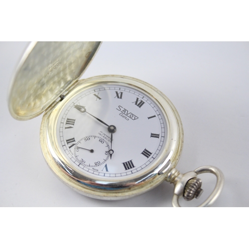 458 - Vintage Savoy 925 Silver Full Hunter Pocket Watch Hand-Wind  WATCH RUNS